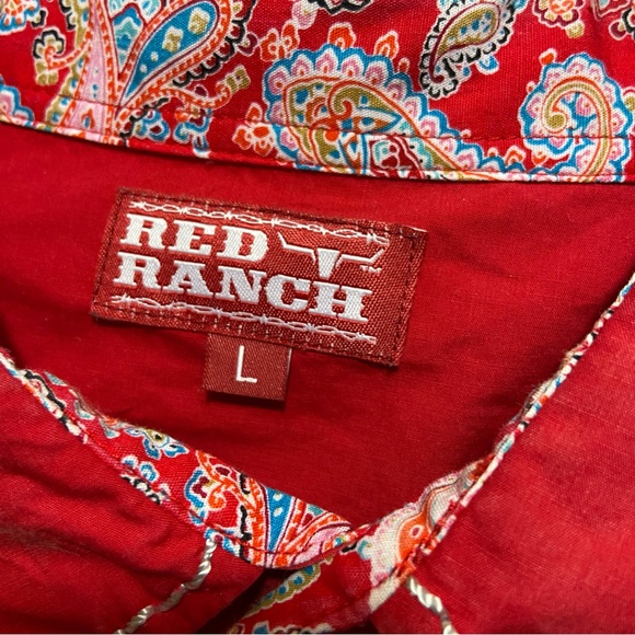 Red Ranch Western Shirt Embroidered Rodeo Bull Riding Snap Buttons Large Cowboy - Picture 2 of 10